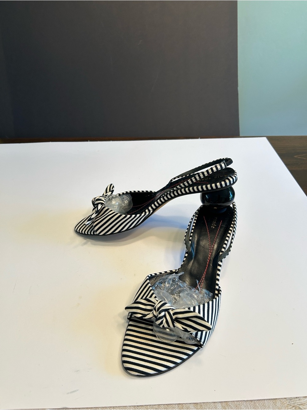 kate spade Black and White Striped Knot Slingback Heel - Picture 4 of 5